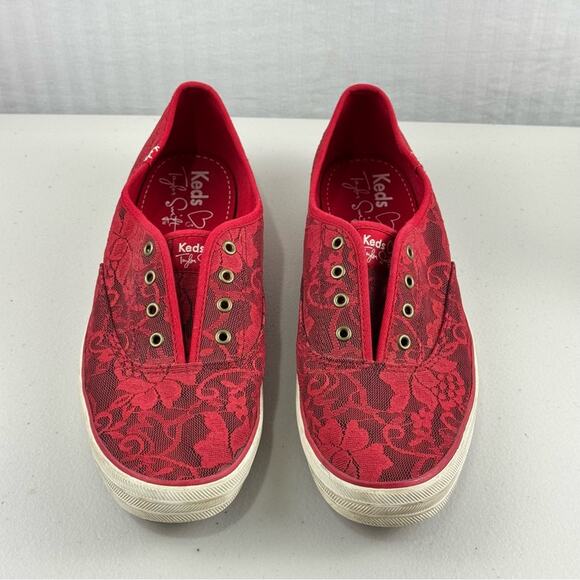 Keds x Taylor Swift 032 Red Lace Slip-On Sneaker Shoes Women's Size 9.5 EUR 40.5 - Picture 2 of 11